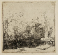 KG 03797
<br/>
Een beek met een grot en een boot ('Het spelonkje') ( B 231 )
<br/>
<em>Rembrandt (1606-1669)</em>